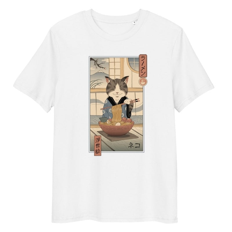 T-shirt Japonais Ukiyo-e Neko Ramen - S / Blanc