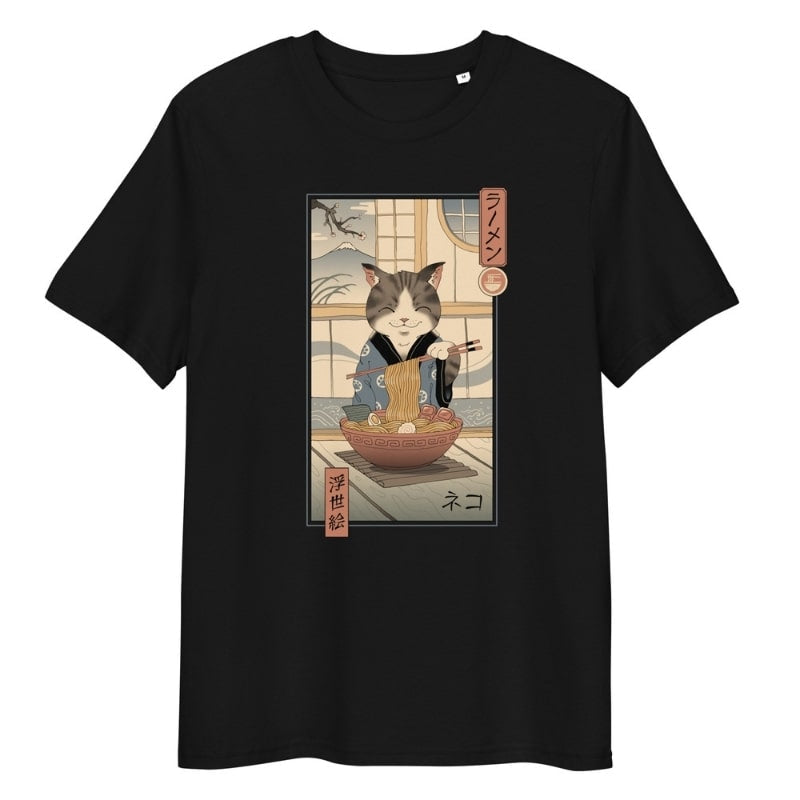 T-shirt Japonais Ukiyo-e Neko Ramen - S / Noir