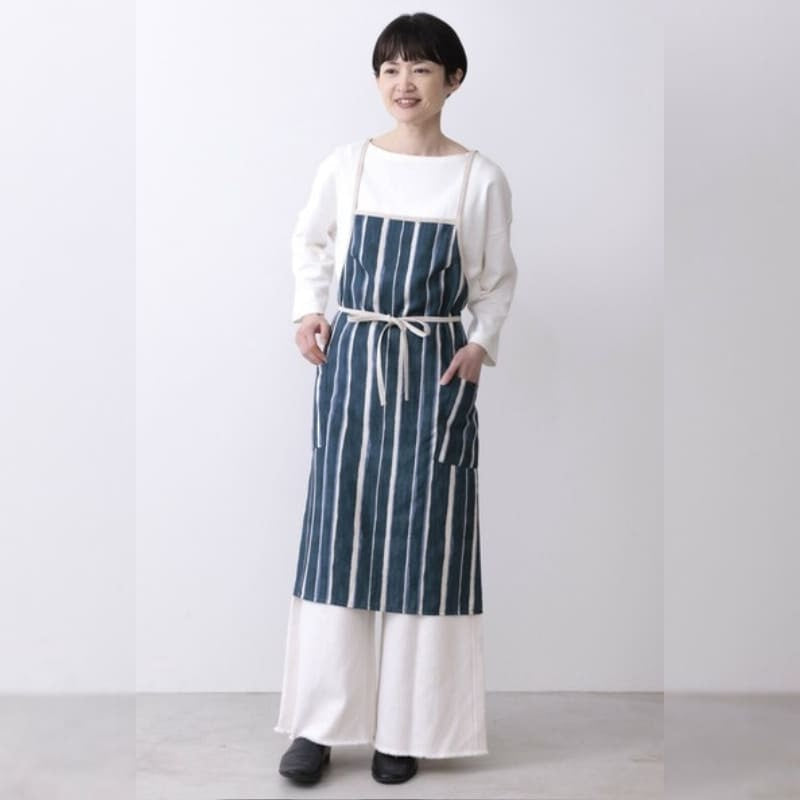 Tablier Japonais Croisé Bleu Rayé