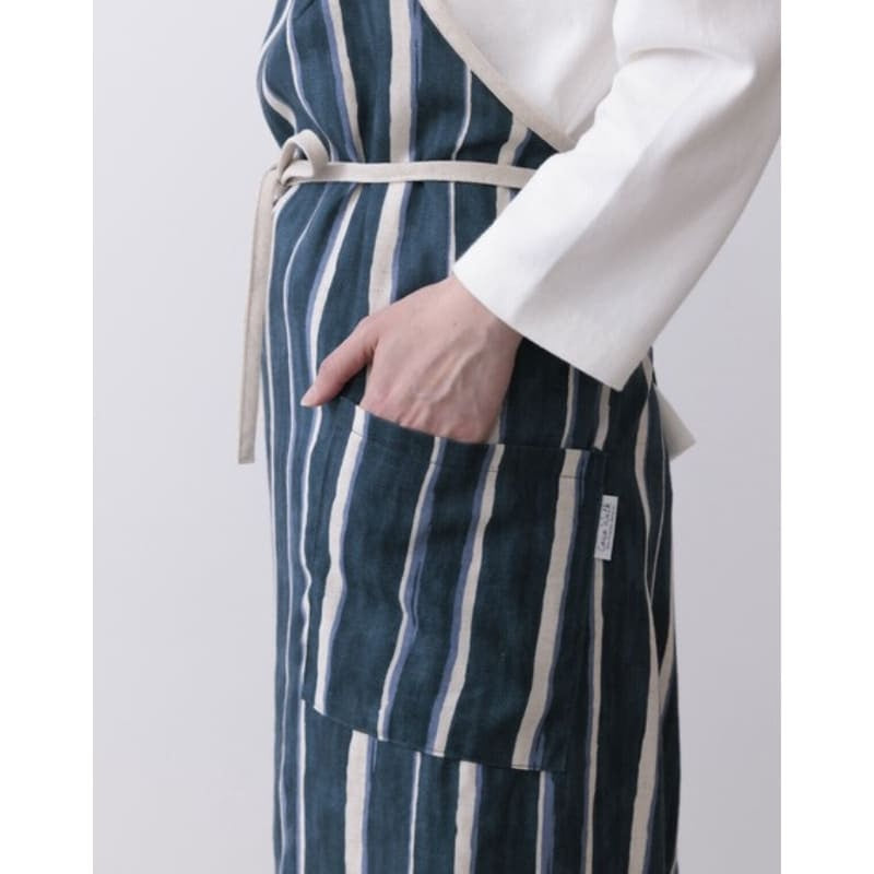 Tablier Japonais Croisé Bleu Rayé