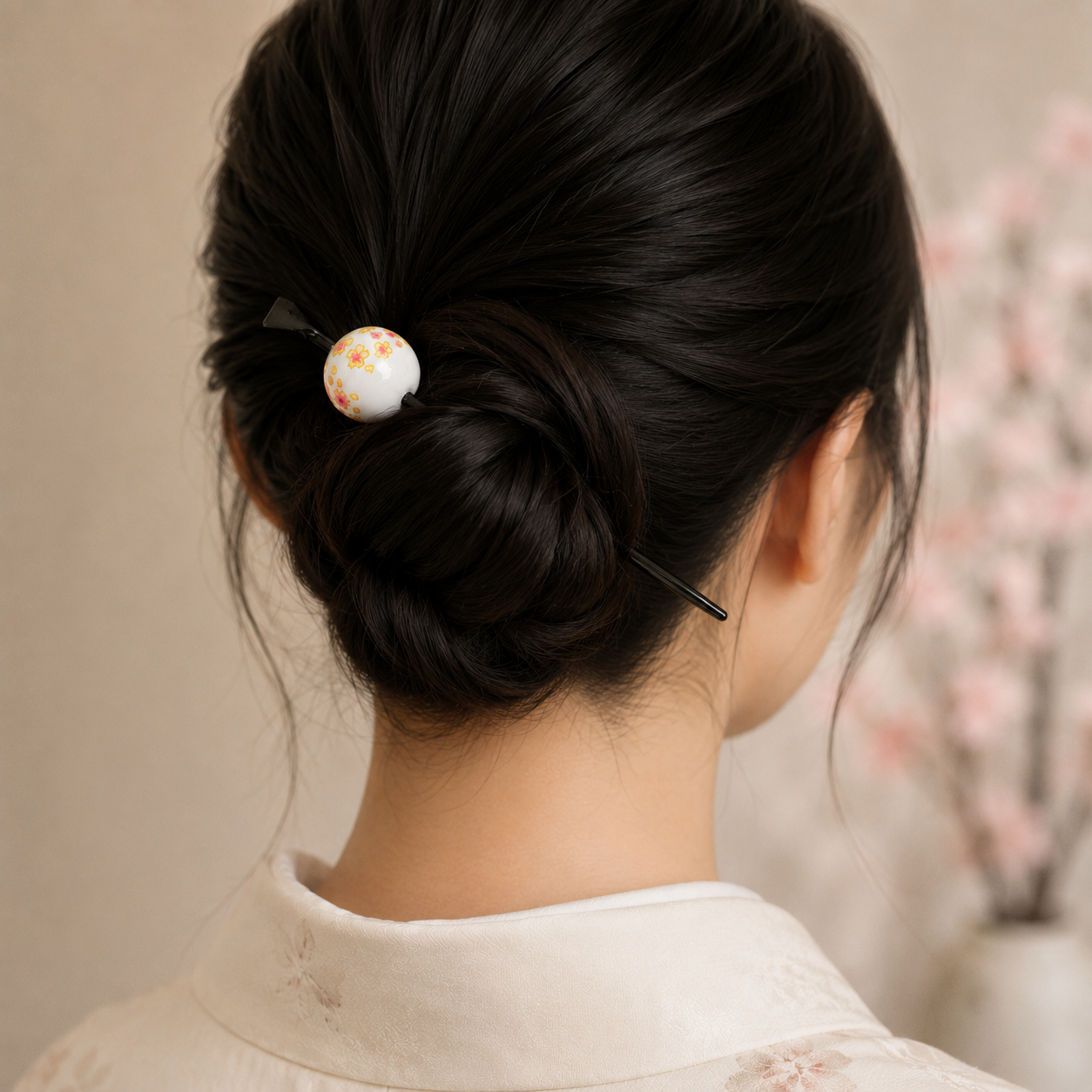 Tama Kanzashi Japonais Ukidama Blanc