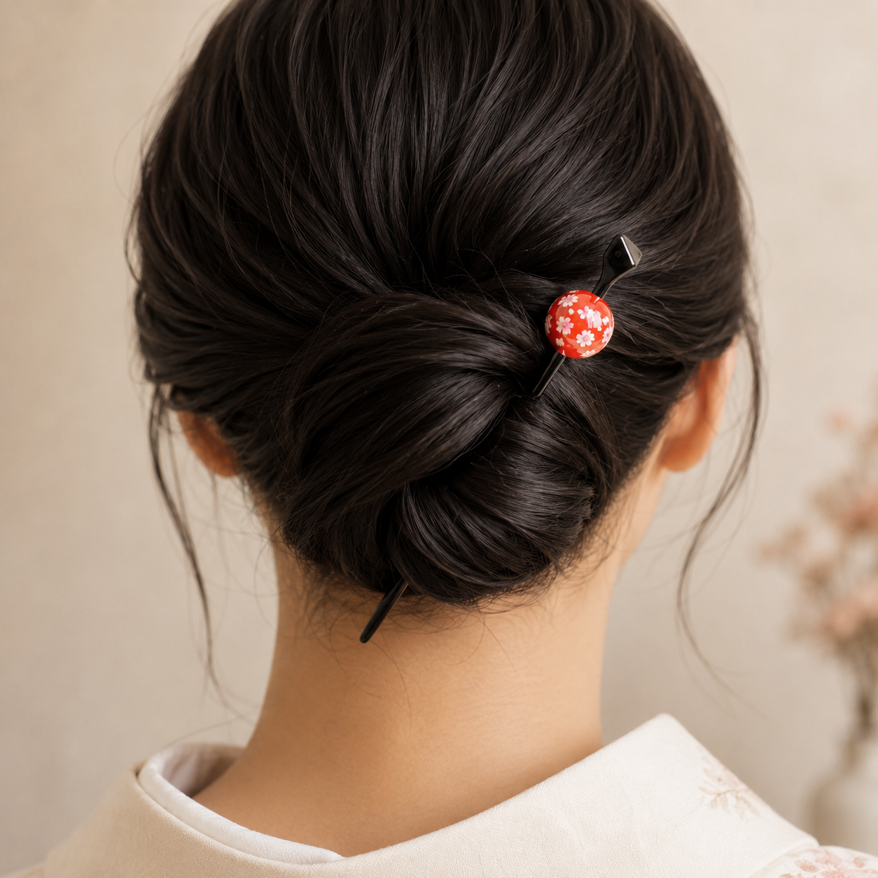 Tama Kanzashi Japonais Ukidama Rouge