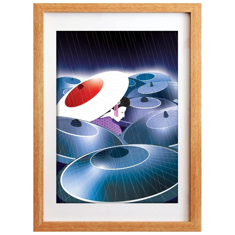 Affiche Japonaise Geisha Rain - 21 x 29.7 cm