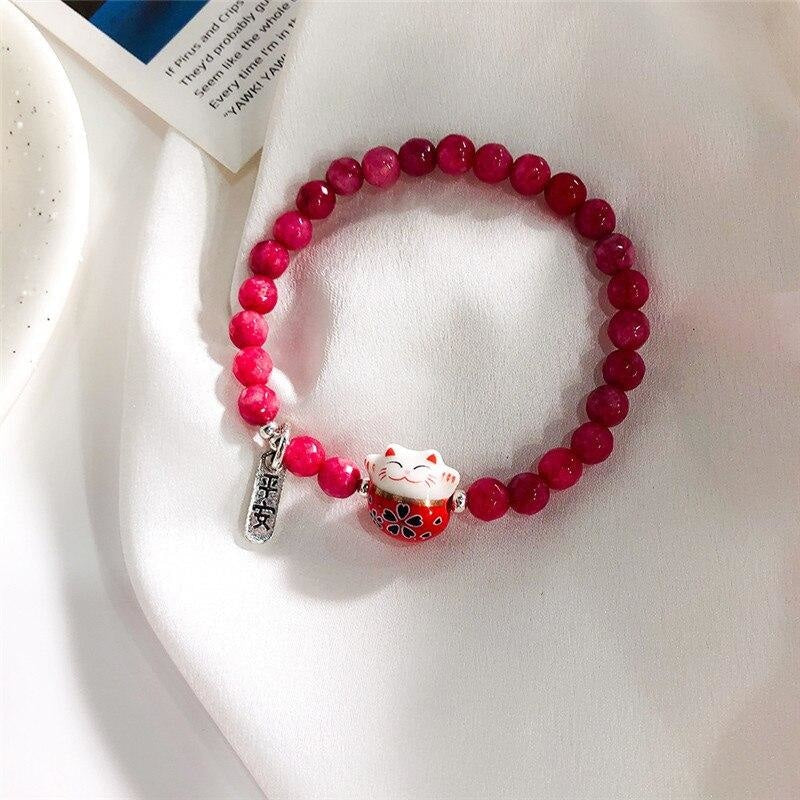 Bracelet Maneki Neko - Perles - Rouge