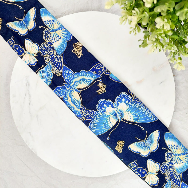 Ceinture Obi Bleu Marine Motif Papillons