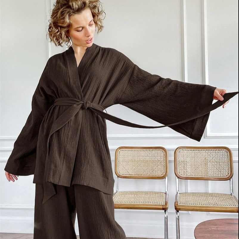 Ensemble Pyjama Femme Kimono - Marron / S
