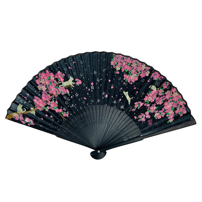 Éventail Japonais Noir Sakura
