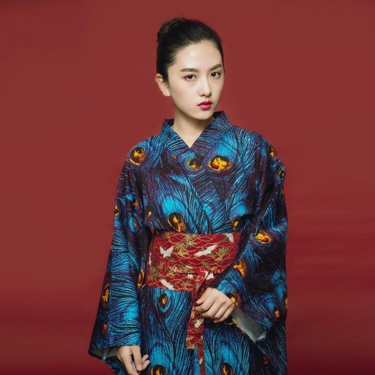 Kimono Japonais Femme - Plumes de Paon - S