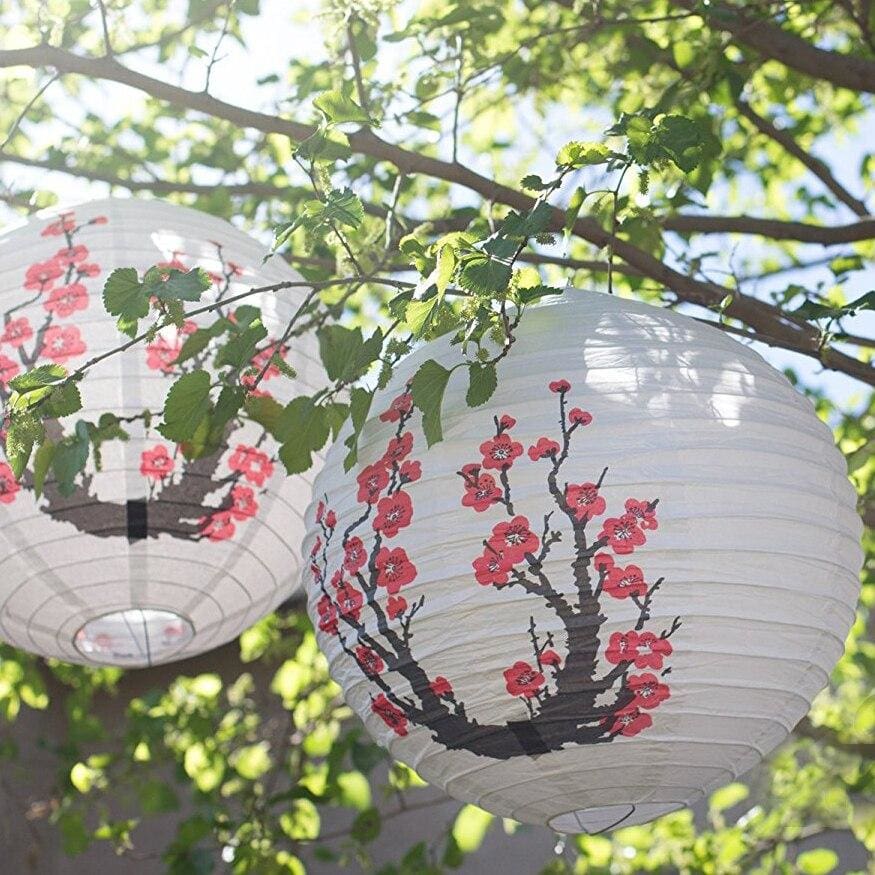 Lot de 3 Lampes Boules Japonaises Fleurs de Cerisier
