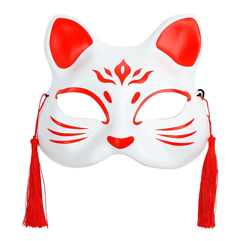 Masque Chat Japonais Blanc et Rouge