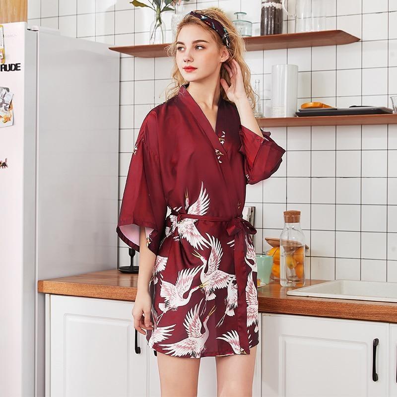 Pyjama Kimono Femme Bordeaux