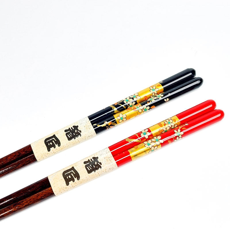 Set de 2 paires de baguettes japonaises rouge et noir,KAME ZUGAIKOTSU , 23cm