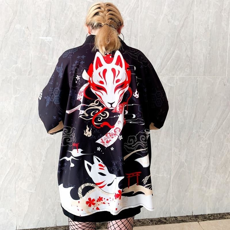 Veste Kimono Femme Oji Kitsune - Unique