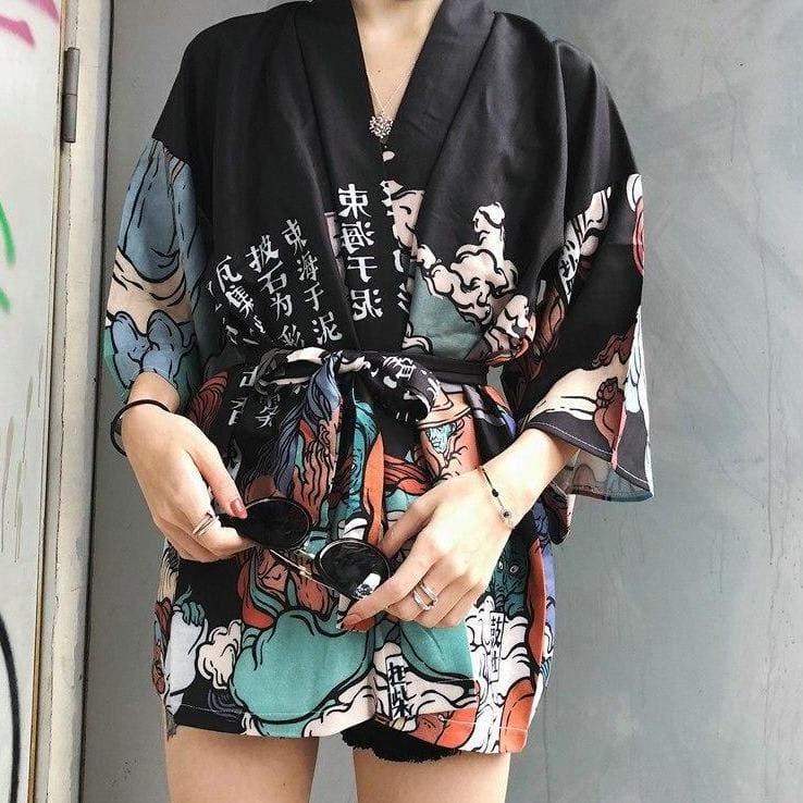 Veste Kimono Japonais - Femme - Noir / Unique